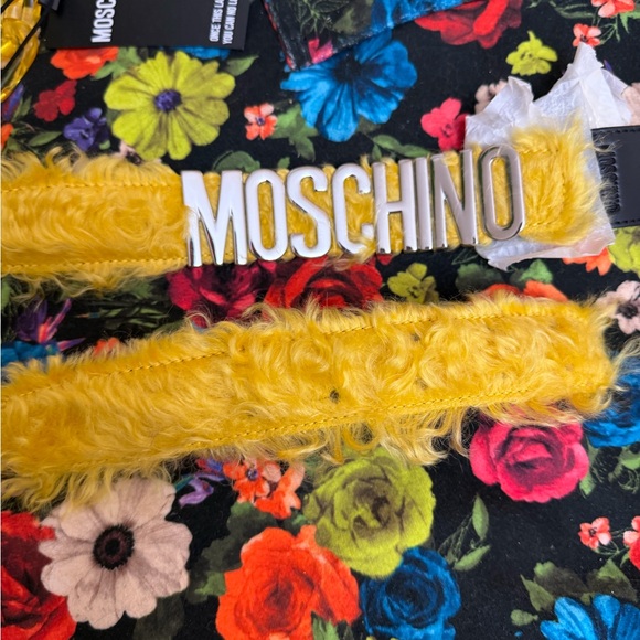 Moschino Couture Yellow Furry Belt with Silver Logo